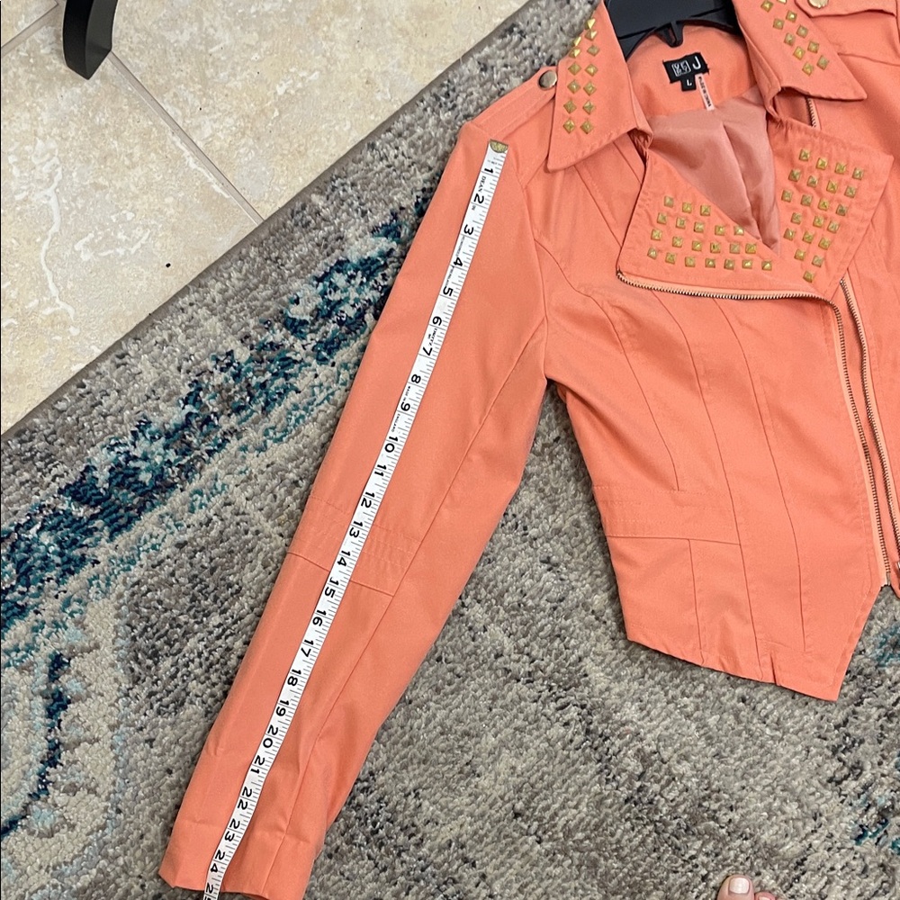 Gold Studded peach moto Jacket - Picture 9 of 17
